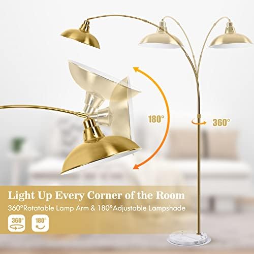 FILIYANO Modern Gold Arc Floor Lamp with Marble Base, Adjustable 67-77” - Image 3