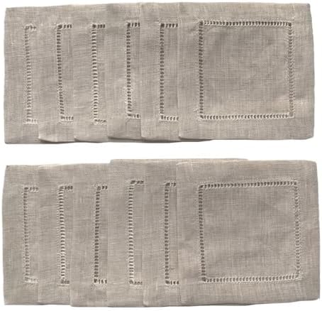 Ladder Hemstitch 100% Natural Linen Cocktail Napkins 4"x4" - A Dozen Cloth Napkin Coasters-Set of 12 Linen Beverage Party Cocktail Napkin - Image 2