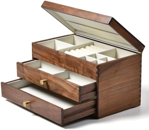 Beexchange Black Walnut Wooden Jewelry Box - Allwood, Handcrafted, Classic Jewelry Box. Jewelry boxes & organizers for Women, Men, and Girls.(Triple-Layer) by Unknown