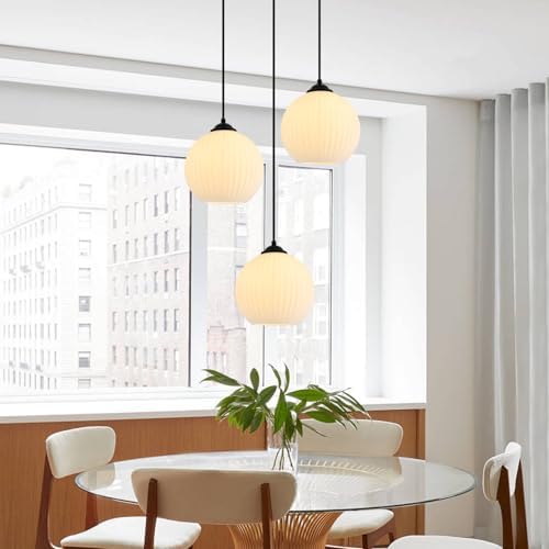 KCO Farmhouse Vintage Black 7.9” Ribbed Milk Glass Pendant Lights Set of 2 - Image 4