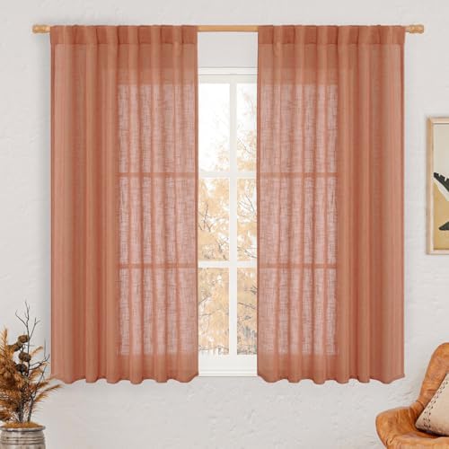 LAMIT Terracotta Linen Semi Sheer Curtains 45 Inch for Bedroom Window by LAMIT