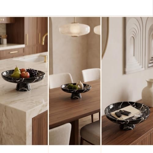 Natural Nero Marquina Marble Fruit Bowl with Pedestal, 9.8" Bowl,Black - Image 5