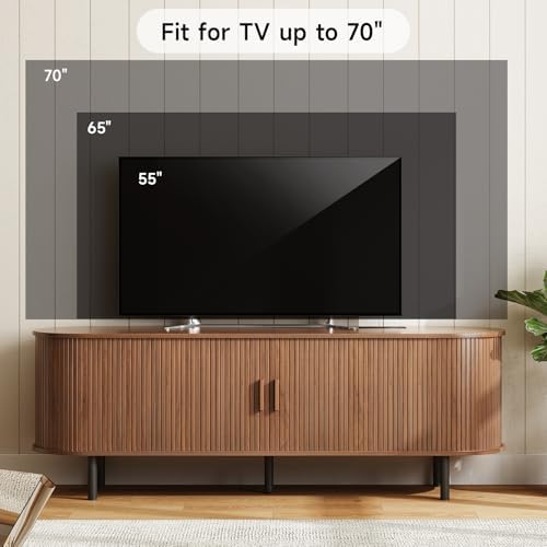 ONBRILL 63" TV Stand with Power Outlet & Storage for TVs up to 70", Walnut - Image 5