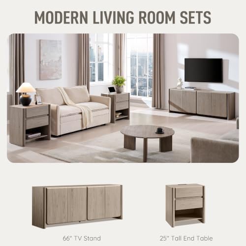 66" Modern Buffet Cabinet w/Storage, Large Sideboard, Light Grey - Image 6