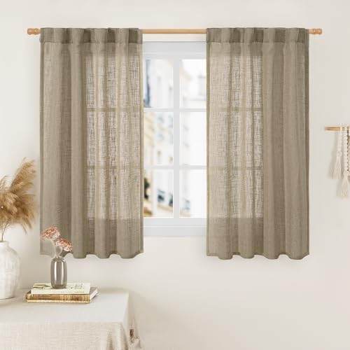 LAMIT Linen Curtains 48 Inch Length Semi Sheer Light Filtering 2 Panels by LAMIT
