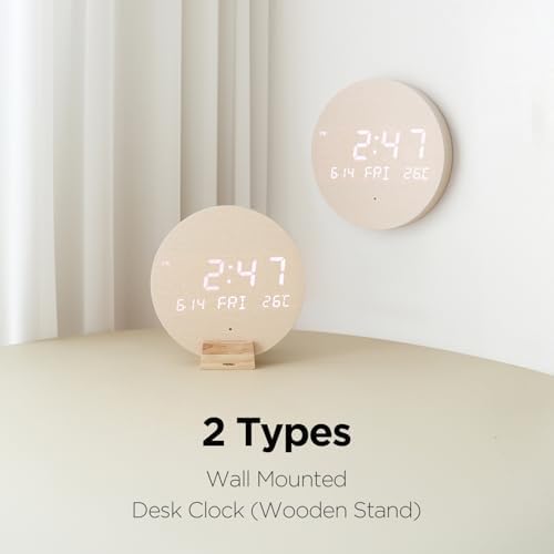 mooas Wood Moon Cordless Mini Digital LED Wall Clock, Date, Temperature - Image 5
