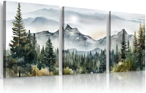 MHARTK66 Large Size Wall Art for Living Room Modern Wall Decor for Bedroom Office Decor Abstract Mountain Forest Landscapes Ink Painting 3 Piece Framed Canvas Art Prints Ready to Hang Wall Pictures by MHARTK66