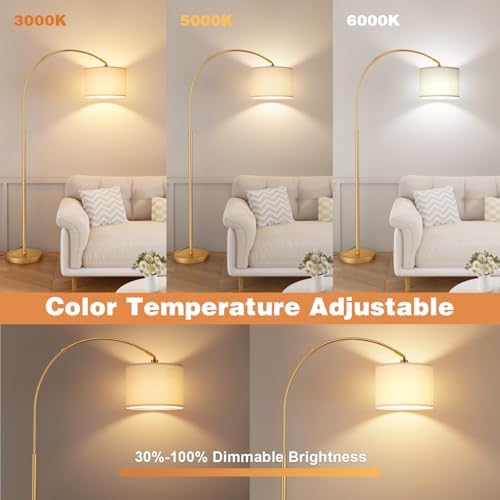 Ambimall Dimmable Arc Floor Lamp with Remote, Color Temp Adjustable, Gold - Image 4