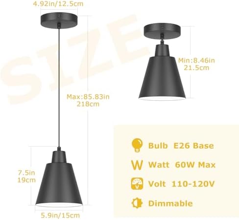 Black Pendant Light Kitchen Island, Hanging Kitchen Lights, 3-Pack - Image 6