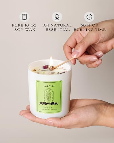 AOOVOO Sage Scented Candles for Women - Aromatherapy Candle with Crystals Inside, 10oz Soy Candles for Home Scented, Birthday Gifts Valentines Day Candle for Women Mom - Image 4