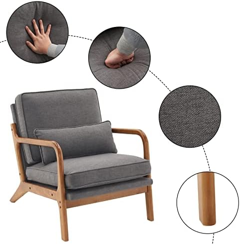 Bonnlo Linen Dark Grey Accent Chairs Set of 2, Upholstered Mid Century Modern Lounge Chairs Reading Chairs Side Sitting Chair Solid Wood Farmhouse Armchairs for Living Room, Bedroom, Guest Room - Image 4