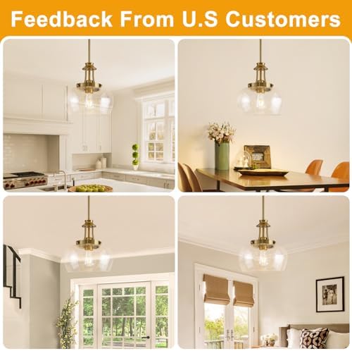 Modern Pendant Lights Kitchen Island, Brushed Gold Pendant Light Fixtures with 10" Clear Air Bubble Glass Shade, Industrial Hanging Pendant Lights Fixture for Kitchen Island Dining Room Entryway - Image 4