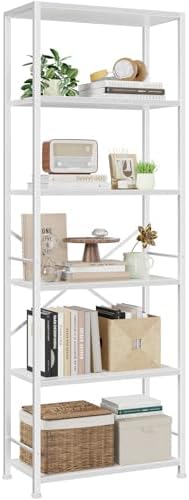 Furologee 6 Tier Bookshelf, Wide Metal Bookcase, White by Furologee