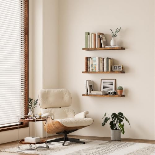 BAYKA Floating Shelves for Wall, 36 inches Wall Mounted Rustic Wood Shelves for Bathroom, Bedroom, Living Room, for Storage/Decor with 30lbs Capacity（Rustic Brown,Set of 3 - Image 2