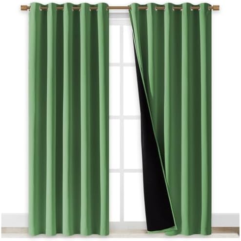 NICETOWN 100% Blackout Window Curtain Panels, Forest Green, 2 PCs, 62" Wide Each Panel, Cold and Full Light Blocking Drapes with Black Liner for Nursery, 84 inches Drop Thermal Insulated Draperies - Image 2
