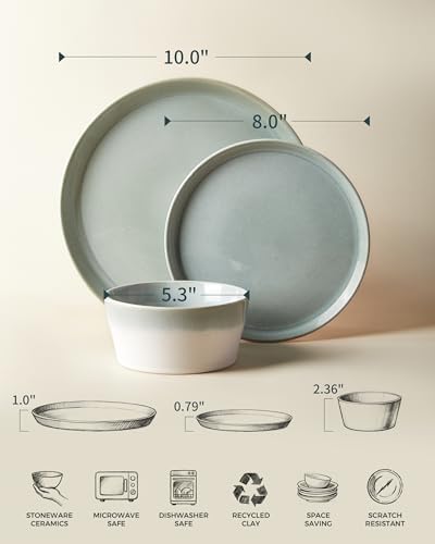 Pokini Ceramic Plates and Bowls Sets for 8, 24pcs Dinnerware Sets, Dish Set - Image 2