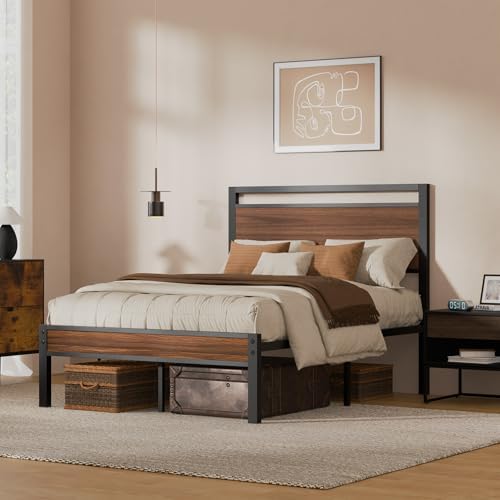 Z-hom Full Metal Bed Frame&Wooden Headboard&Footboard,No Box Spring,Walnut - Image 3