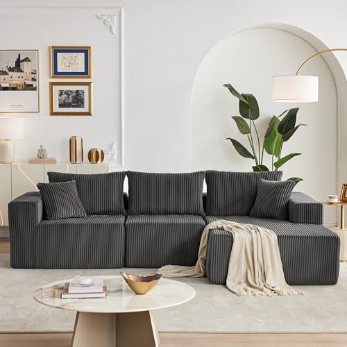 108" Boneless Couch with Chaise, Modular Sofa with Deep Seat, Darkrey - Image 2