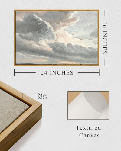 InSimSea Framed Canvas Wall Art Vintage Decor, Nature Wall Decor, Large Sky Clouds Sunset Wall Art Prints for Living Room, Classical Retro Paintings for Bedroom Office Home Decoration, 16"x24" - Image 5