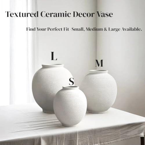 Extra Large White Ceramic Vase, 12.5" H Sandstone White - Image 3