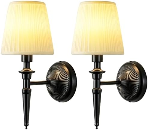 Battery Operated Wall Sconces Set of 2, Wireless Rechargeable Wall Lights with 12 RGB Colors and 3CCT Dimmable, Small Fabric LED Wall Lamps for Bedroom, Living Room, Hallway, Black by NICOLONOROutdoorBarnLights
