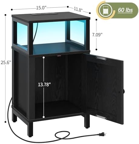 Yoobure Farmhouse Nightstand with Charging Station, Night Stand Barn Door - Image 3
