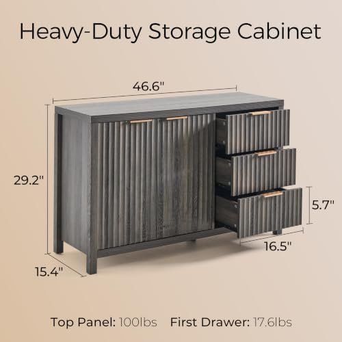 OAKHAM Home Fluted Sideboard Cabinet 46.6" Black Oak - Image 2