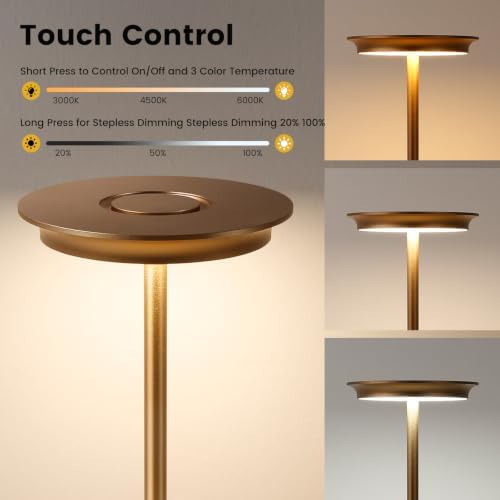 LED Rechargeable Cordless Table Lamp Battery Operated Light 2P Bronze - Image 2