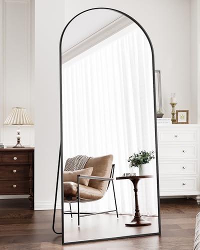 Full Length Mirror, 71"x30" Arched Floor Length Mirror, Oversized Standing Hanging or Leaning Against Wall Mounted Mirrors, Large Full Body Mirror with Aluminum Frame for Bedroom (Black) by ZMYCZ