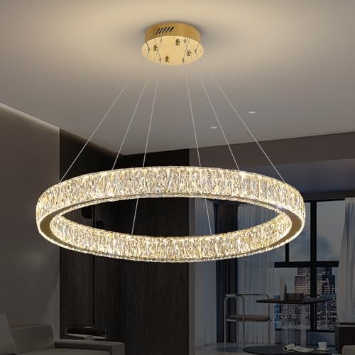 Modern LED Gold Ring Chandelier 31.5" Dimmable Adjustable Crystal Ring Pendant Light for Dining Room Living Room - Image 4