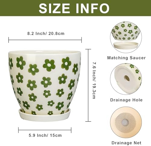 MPotTo 8.2 Inch Plant Pot - Ceramic Flower Pot, Petal White - Image 3