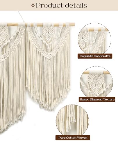 Tempospark Macrame Wall Hanging, 43"x32" Boho Wall Tapestry, Large Wall Art for Bedroom, Living Room, Dining Room, Nursery, Gallery, Office (Weave) - Image 6