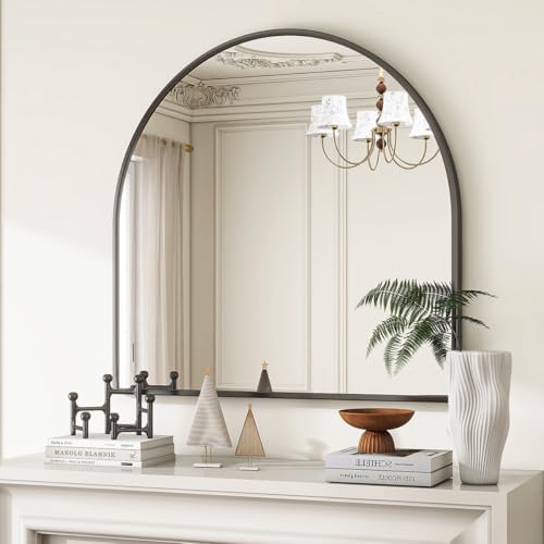 VooBang Wide Arched Wall Mirror, 31 x 32 inch Arch Bathroom Mirror Black - Image 2