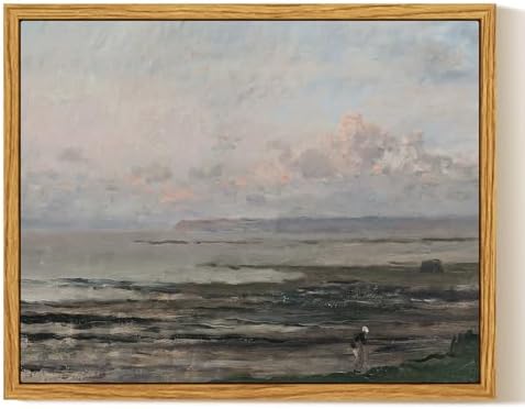 InSimSea Framed Canvas Wall Art, Vintage Coastal Landscape Painting, Rustic Nature Scenery Decor for Living Room Shelf Hallway, 10x8in, Soft Blue Tones by InSimSeaArt