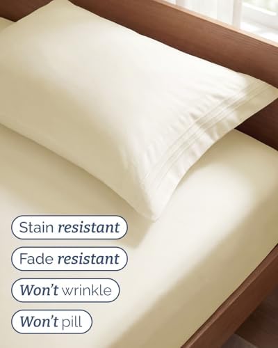 Twin Size 3 Piece Sheet Set - Comfy Breathable & Cooling Sheets - Off White - Image 5