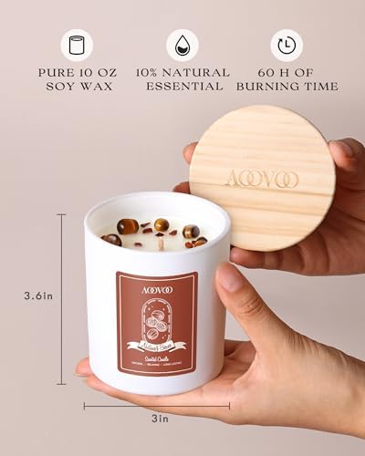 AOOVOO Nutmeg Beans Scented Candles for Women - Aromatherapy Candle with Crystals Inside, 10oz Soy Candles for Home Scented, Birthday Gifts Valentines Day Candle for Women Mom - Image 2