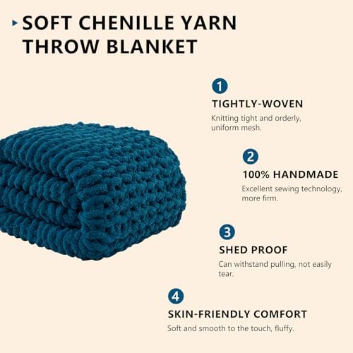 L'AGRATY Chunky Knit Throw Blanket for Couch, 72'' x 84'' Knit Throw, Blue - Image 2
