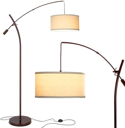 Brightech Grayson LED Floor Lamp, Modern Arc Lamp with Linen Shade for Office & Living Room, Tall, Height Adjustable Industrial Standing Lamp for Bedroom Reading, Over The Sofa - Bronze by Brightech