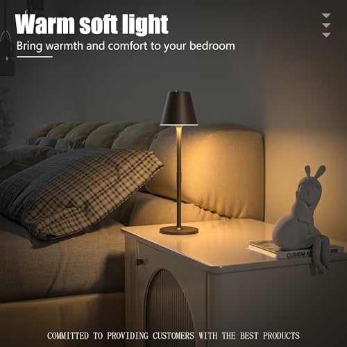 Timjorman Modern LED Cordless Table Lamp, 4000mAh Rechargeable Battery, 3 Level Brightness Night Light, Metal Shell, Minimalist Design, for Couples Dinner/Coffee Table/Restaurant/Bedroom, Khaki - Image 6