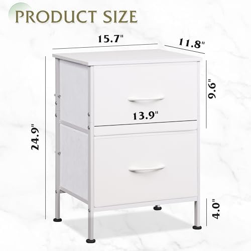 WLIVE White Night Stand, Small Dresser with 2 Drawers & Wooden Top, Nightstand with Fabric Bins, Bedside Table End Table for Bedroom, Closet, Entryway, College Dorm, White - Image 3