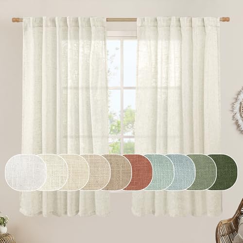 LAMIT Natural Semi Sheer Linen Curtains 60 Inch, Light Filtering Panels by LAMIT
