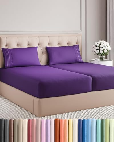 Split King Size 5 Piece Sheet Set - Breathable & Cooling Sheets - Purple by CGKUnlimited