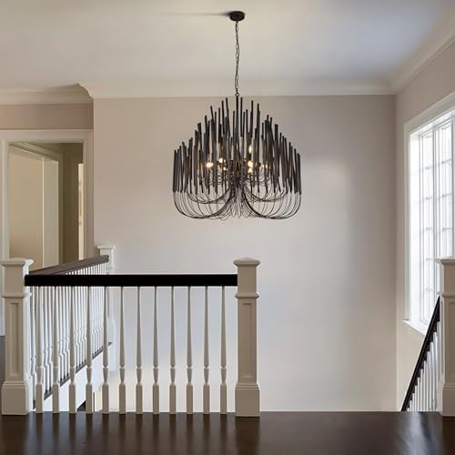 TOCHIC Modern Farmhouse Chandelier for Dining Room 36", Large Vintage Black Wood Chandeliers Light for Living Room, Rustic Pendant Lighting Fixture Ceiling Hanging for Foyer Bedroom Entryway - Image 6
