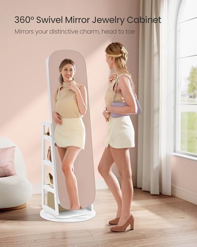SONGMICS LED Jewelry Cabinet, 360° Swivel, Lockable, Full-Length Mirror - Image 5