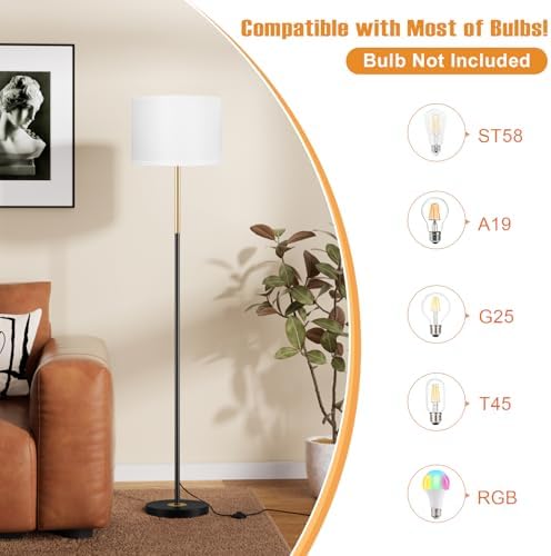 Ambimall 60'' Modern Floor Lamp with Shade, Tall Lamps for Living Room, Bedroom, Office, Dining Room, Gold & Black Lamp Pole(Without Bulb) - Image 2