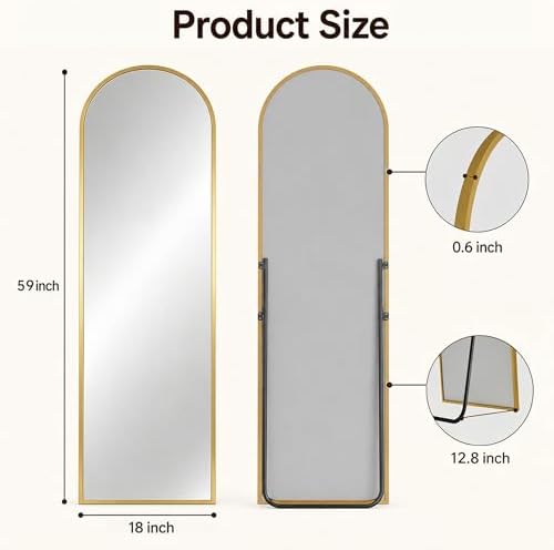 Antok Full Length Mirror, 59"x18.1" Floor Mirror with Stand, Gold, Arched - Image 7
