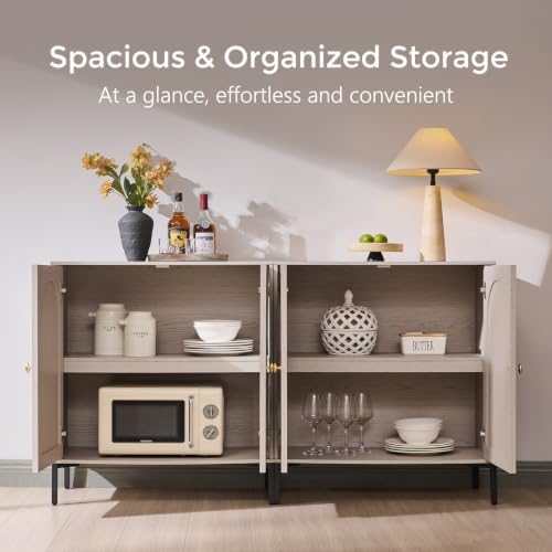 IFGET 123.5"W Modern Arch Sideboard Buffet Cabinet with Storage, Light Grey - Image 3