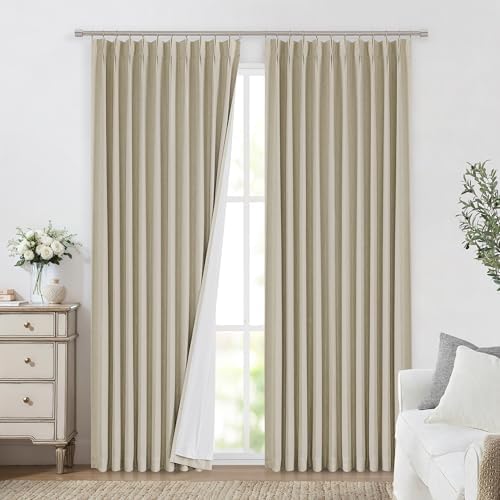 Vision Home Sand Pinch Pleated Full Blackout Curtains Linen Blended Room Darkening Window Curtains 63 inch for Living Room Bedroom Thermal Insulated Pinch Pleat Drapes with Hooks 1 Panel 60" Wx63 L - Image 2