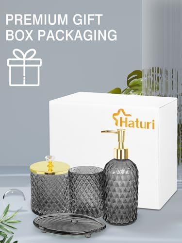 Haturi Glass Bathroom Accessories Set, Smoky Gray Bathroom Set, 4 Pcs - Image 6