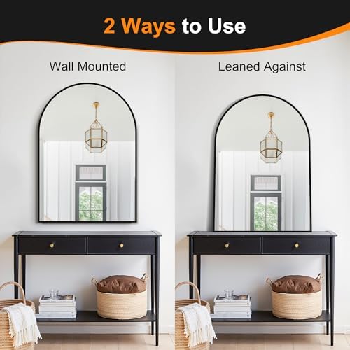 Delma Arched Bathroom Mirror, Gold, 28"x40" - Image 6